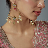 Saadgi Gold Plated Multicolored Kundan, Polki Womens Pair of Danglers Earrings (Freesize)