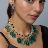 Florence Green Womens Zircon Short Necklace Set with Pair of Earrings (Freesize)