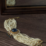 Gold Plated Blue Colored Kundan, Polki Womens Bracelet