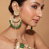 Aatman Gold Plated Green Womens Kundan, Polki Pair of Earrings
