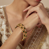 Saadgi Gold Plated Green Womens Kundan, Polki Pair of Bangles