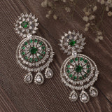 Zia Silver Plated Green Womens Pair of Chandbali Earrings