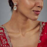 Burgundy Gold Plated Kundan, Polki Womens Pair of Danglers Earrings (Freesize)
