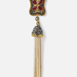 Gold Plated Red Womens Pair of Tassel Earrings