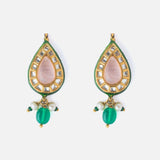 Gold Plated Pink Womens Kundan & Polki Drop Pair of Earrings