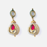Gold Plated Red Womens Kundan & Polki Drop Pair of Earrings