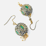 Gold Plated Green Womens Pair of Drop Earrings