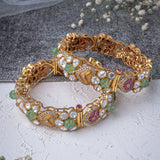 Antara Gold Plated Multicolored Womens Kundan, Polki Pair of Bangles