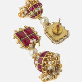 Gold Plated Red Womens Long Necklace Set with Pair of Earrings