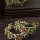 Gold Plated Multi Colored Kundan, Polki Womens Pair of Bangles