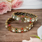 Gold Plated Multicolored Womens Kundan, Polki Pair of Bangles