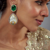 Florence Green & White Kundan, Polki Womens Pair of Danglers Earrings (Freesize)
