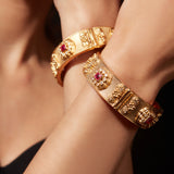 Isvaraah Gold Plated Red Womens Synthetic Stone Pair of Bangles