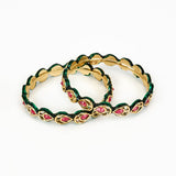 Saadgi Gold Plated Red Kundan, Polki Womens Pair of Bangle