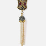 Gold Plated Red Womens Pair of Tassel Earrings