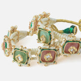 Gold Plated Multi Colored Kundan, Polki Womens Pair of Bangles
