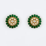 Florence Gold Plated Green Womens Kundan, Polki Pair of Stud Earrings (Freesize)