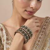 Florence Gold Plated Green Womens Kundan, Polki Pair of Bangles