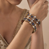 Burgundy Gold Plated Blue Womens Kundan, Polki Pair of Bangles