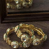 Gold Plated Multi Colored Kundan, Polki Womens Pair of Bangles