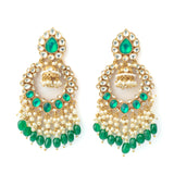 Gold Plated Green Womens Kundan, Polki Pair of Earrings