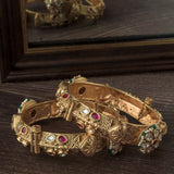 Gold Plated Red Colored Temple Womens Pair of Bangles