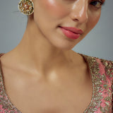 Saadgi Gold Plated White Kundan, Polki Womens Pair of Studs Earrings (Freesize)