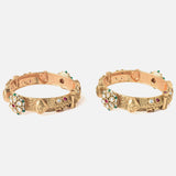 Gold Plated Red Colored Temple Womens Pair of Bangles