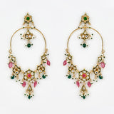 Saadgi Gold Plated Multicolored Kundan, Polki Womens Pair of Danglers Earrings (Freesize)
