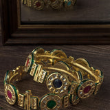 Gold Plated Multi Colored Kundan, Polki Womens Pair of Bangles