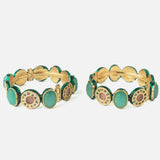 Gold Plated Green Colored Kundan, Polki Womens Pair of Bangles