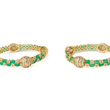 Gold Plated Green Womens Synthetic Stone Pair of Bangles