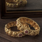 Gold Plated Pink Colored Temple Womens Pair of Bangles