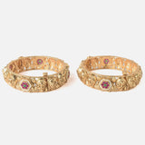 Gold Plated Pink Colored Temple Womens Pair of Bangles