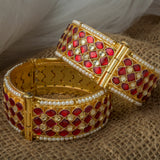 Gold Plated Red Womens Kundan, Polki Pair of Bangle