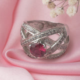 Silver Plated Pink Womens Zircon Ring