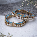 Florence Gold Plated Green Womens Kundan, Polki Pair of Bangles