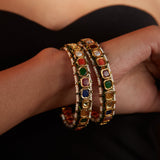 Inaayat Gold Plated Multicolored Womens Kundan, Polki Pair of Bangles