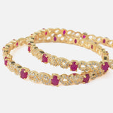 Gold Plated Pink Colored Synthetic Stone Womens Pair of Bangles