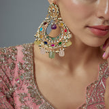 Saadgi Gold Plated Multicolored Kundan, Polki Womens Pair of Danglers Earrings (Freesize)