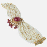Gold Plated Red Colored Kundan, Polki Womens Bracelet