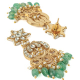 Gold Plated Green Womens Kundan, Polki Pair of Earrings