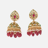 Saadgi Gold Plated Red Womens Pair of Jhumka Earrings