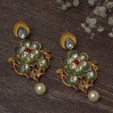 Gold Plated Green Womens Pair of Dangle Earrings