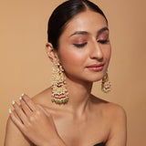 Aatman Gold Plated Pink Womens Kundan, Polki Pair of Earrings