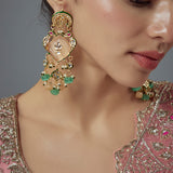 Saadgi Gold Plated Multicolored Kundan, Polki Womens Pair of Danglers Earrings (Freesize)