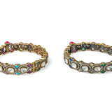 Gold Plated Multicolored Womens Kundan, Polki Pair of Bangles
