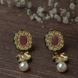 Gold Plated Red Womens Pair of Drop Earrings