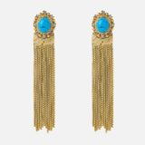 Gold Plated Blue Womens Pair of Tassel Earrings