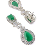 Silver Plated Green Womens Short Necklace Set with Pair of Earrings